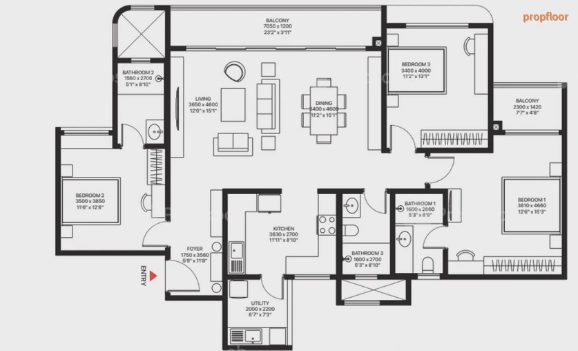 Sobha Magnus 3 BHK floor plan 2
