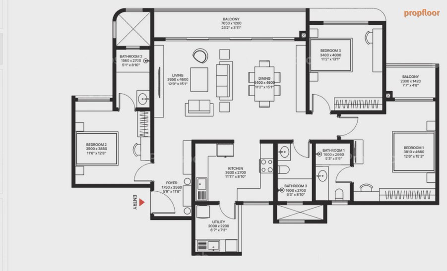 Sobha Magnus 3 BHK floor plan 1