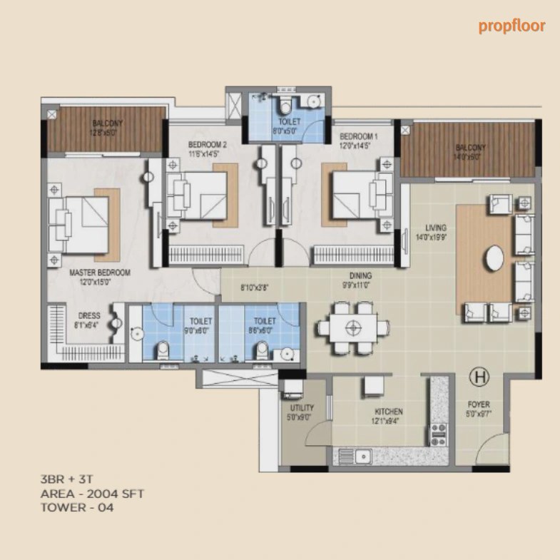 Sterling Ascentia 3 BHK floor plan 2