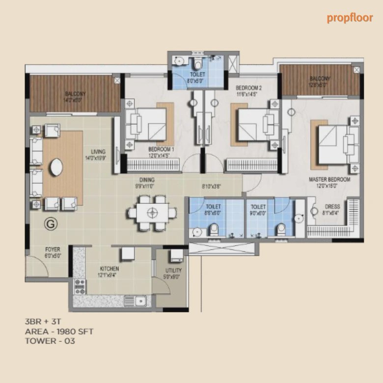 Sterling Ascentia 3 BHK floor plan 3