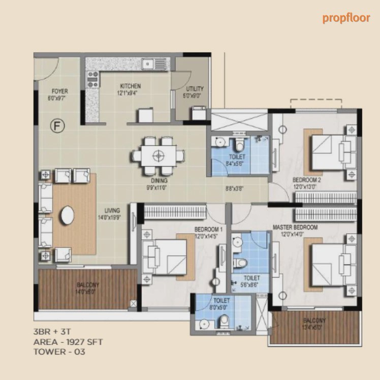 Sterling Ascentia 3 BHK floor plan 4