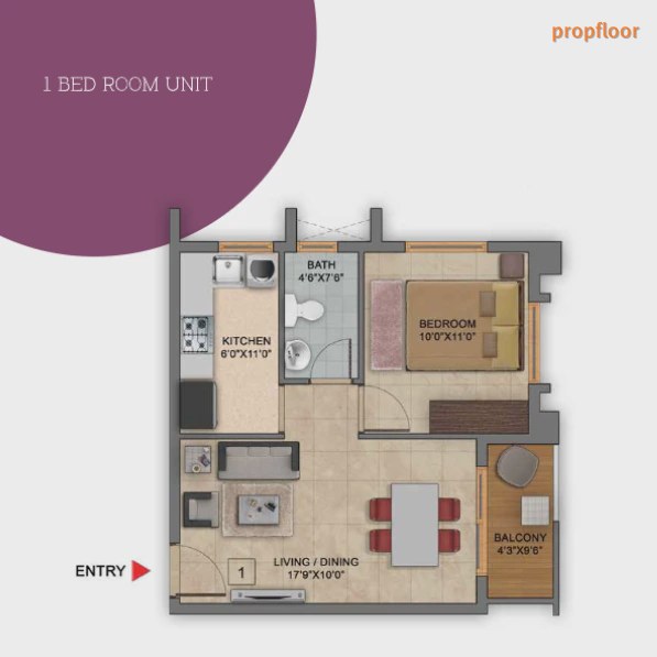 Vaishnavi Gardenia 1 BHK floor plan 1