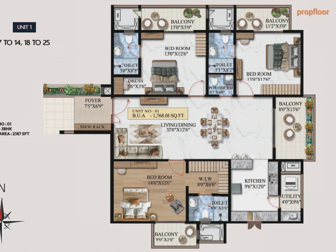 Vaishnodevi Melange One 3 BHK floor plan 2