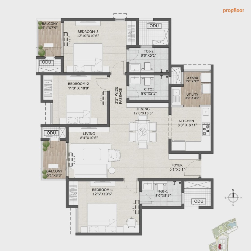 Vajram Vivera 3 BHK floor plan 3